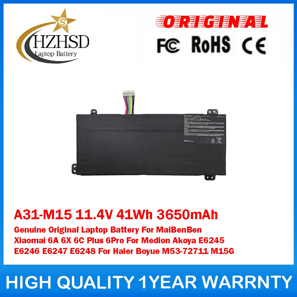 

A31-M15 11,4 В 41 Втч 3650 мАч Оригинальный аккумулятор для ноутбука MaiBen Xiaomai 6A 6X 6C Plus 6Pro для Medion Akoya E6245 E6246