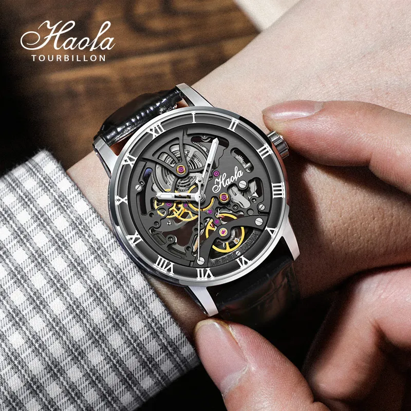 Haofa Skeleton Automatic Men Mechanical Wristwatches Luxury Rotating Dress Watch Sapphire Ceramic Scale relogio masculino 1933