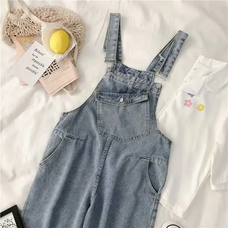 Denim Jumpsuits Woman Draped Off Shoulder Halloween Outfits Daily Wear Size Retro Chic Female Street Blue Ruffle Line Shiny
