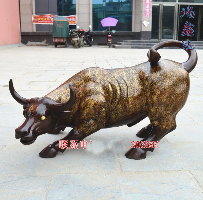 95 CM LARGE # Office home Business stock-market Charging bull Mascot # efficacious Talisman Money Drawing bronze bull COW statue