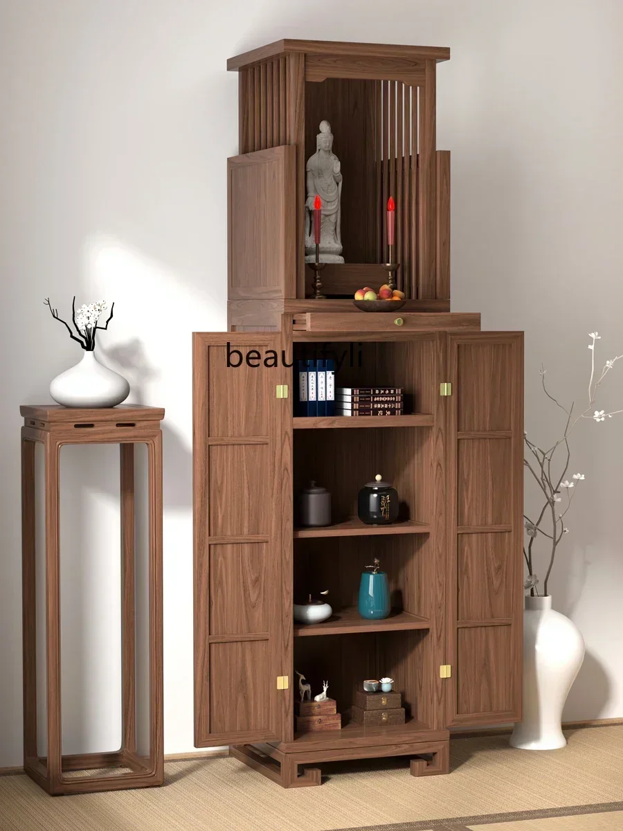 

Black Walnut Clothes Closet Double-Layer Shrine Modern Household God of Wealth Cabinet Chinese Solid Wood Buddha Cabinet Altar
