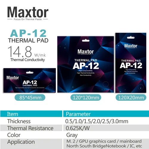 Imagen 2 del producto Almohadilla térmica Maxtor AP-12, 14,8 W/mk, alta conductividad térmica, disipación de calor, almohadilla de silicona para CPU/GPU, almohadilla de enfriamiento de grasa de silicona