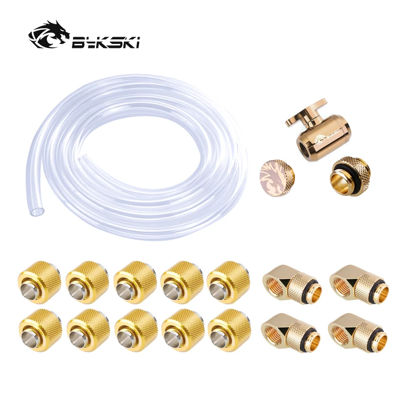 Bykski kit de montagem usar tubo macio conector de compressão de mão junta + tubo de mangueira + interruptor de acessórios de refrigeração de água montagem