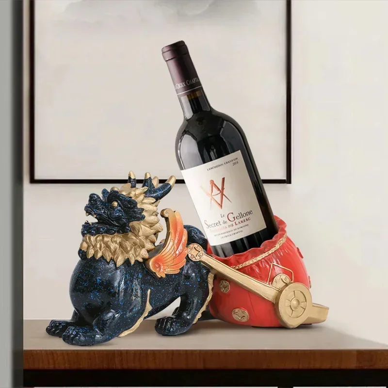 Chinese red wine rack Qilin decoration European creative wine cabinet decoration restaurant home decoration wine bottle rack