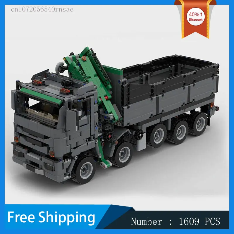 DIY Bricks MOC Building Block Grey Dump Truck Trailer Transport Car Model Assemble Toy Children Gift Technology Birthday Present