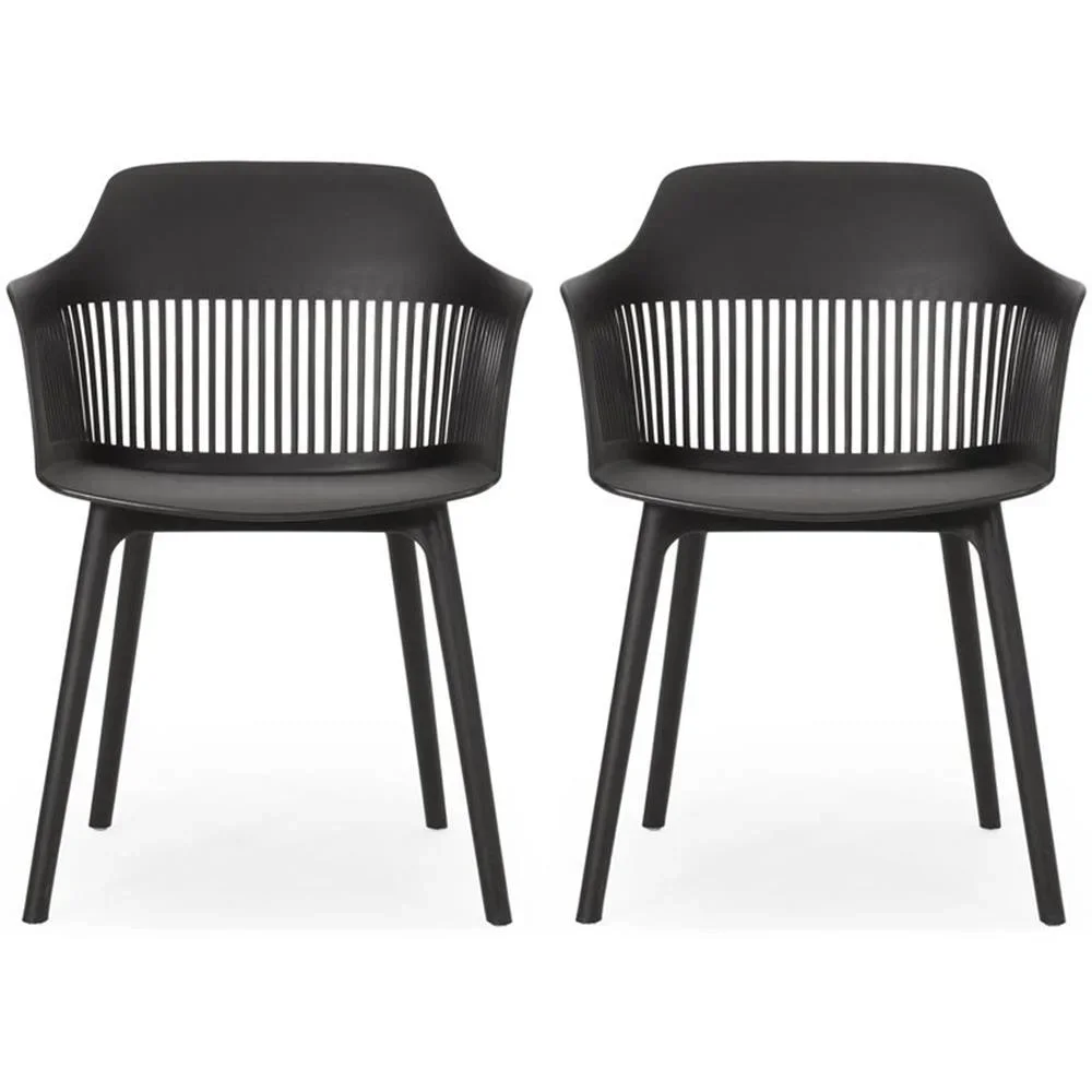 

Plastic Patio Dining Arm Chair in Black (Set of 2)