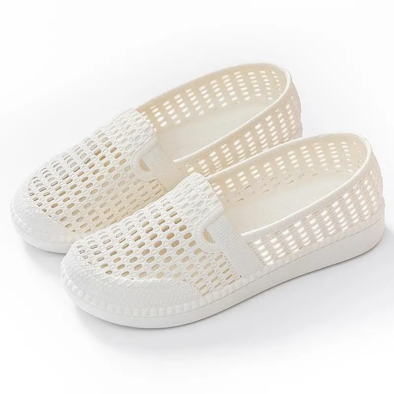 Summer Women's Hollow out Plastic White Sandals Anti-Slip Flat Bottom Comfortable Nurse Shoes Maternity Mom Shoes Slip-On view 5