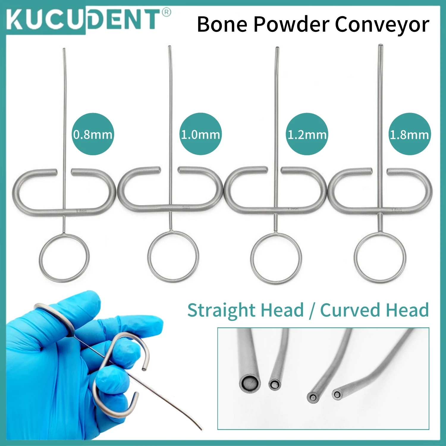 KUCUDENT Dental Bone Meal Conveyor MTA Plugger Applicator Bone Implant Collector SS Powder Graft Syringe Carrier Straight Curved