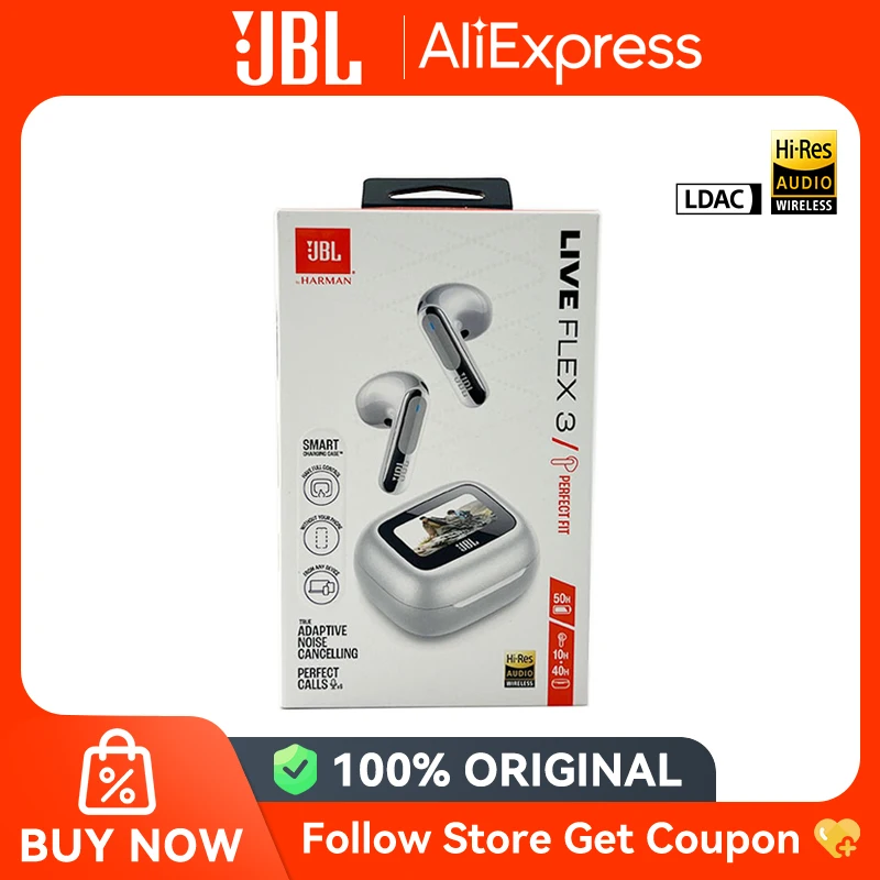 JBL Live Flex 3 True Wireless Noise Cancelling Earbuds with Smart Charging Case Hi-Res LDAC Multi-point Connection 50H Playtime