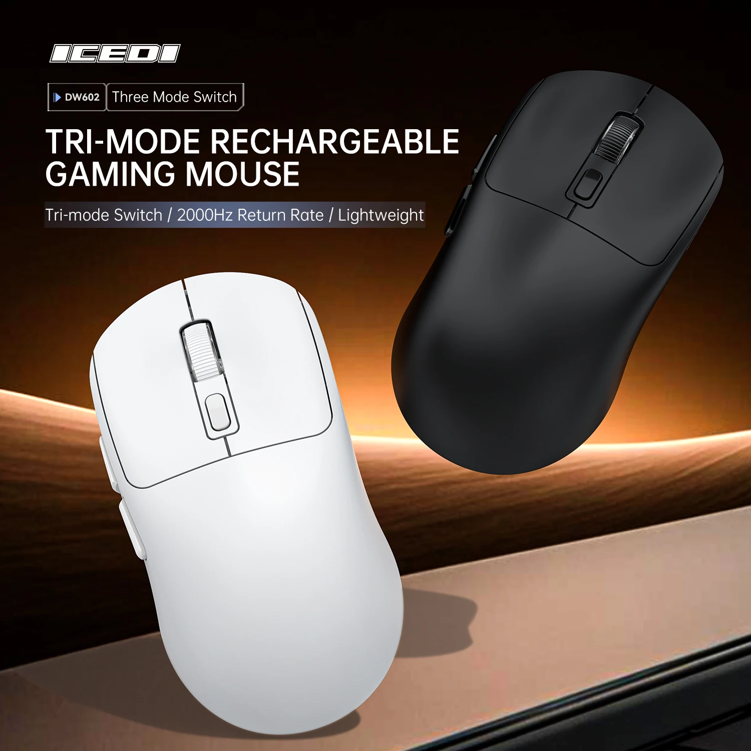 

Беспроводная мышь Icedi DW602 для игрового офисного использования 2000 Гц с тройным режимом подключения (Bluetooth/проводная/2,4G)