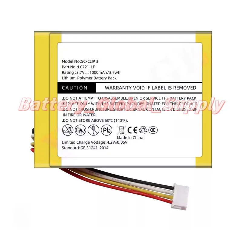

For L0721-LF Clip 3, Clip 3AN, Clip 3SAND Battery 3.7V 1000mAh-