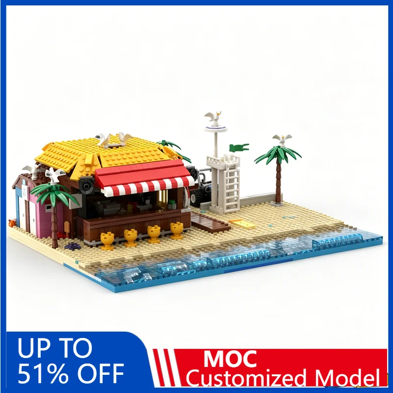 1212PCS Beach Scene With Tiki Construction MOC Building Block Model Diy Educational Assembly Toy Summer Display Collection Gifts