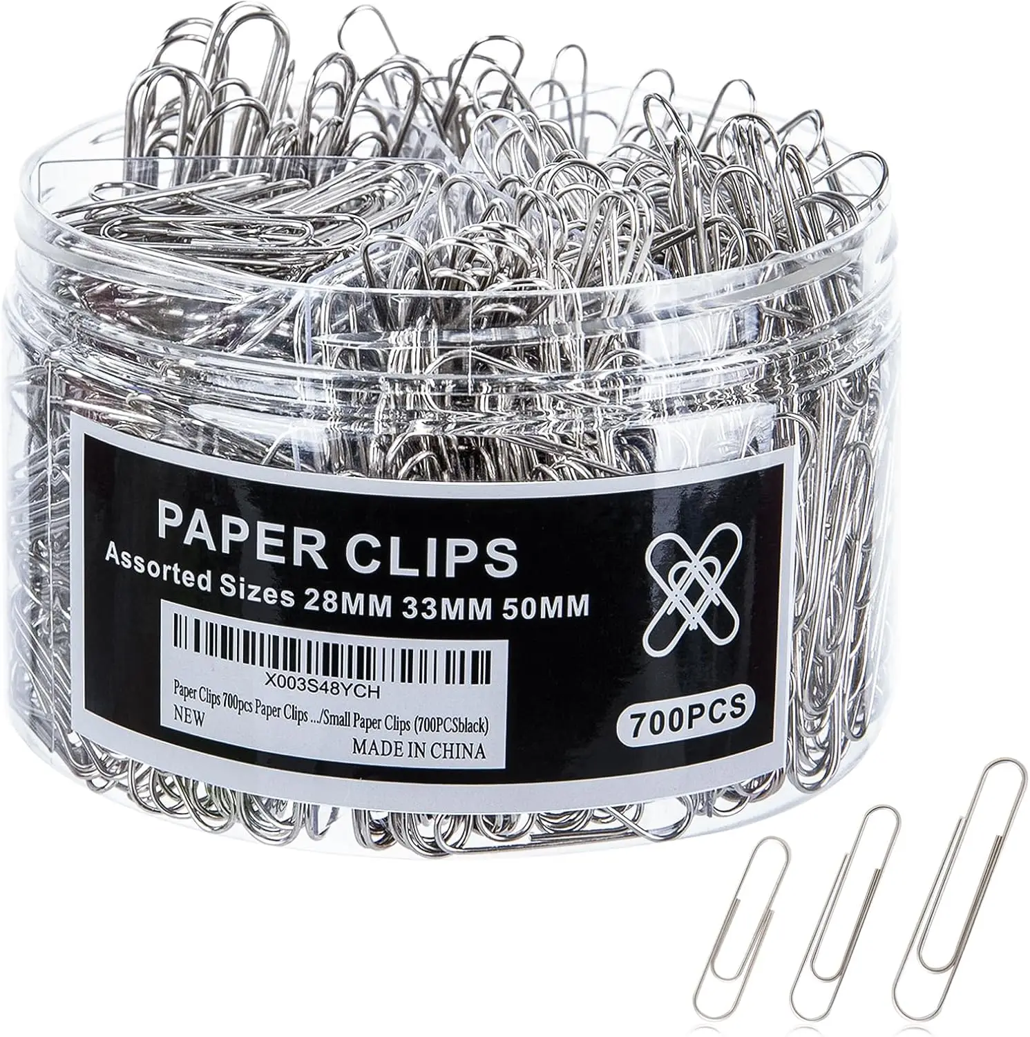 

700pcs Paper Clips, Assorted Sizes (28mm, 33mm, 50mm) for Office & School