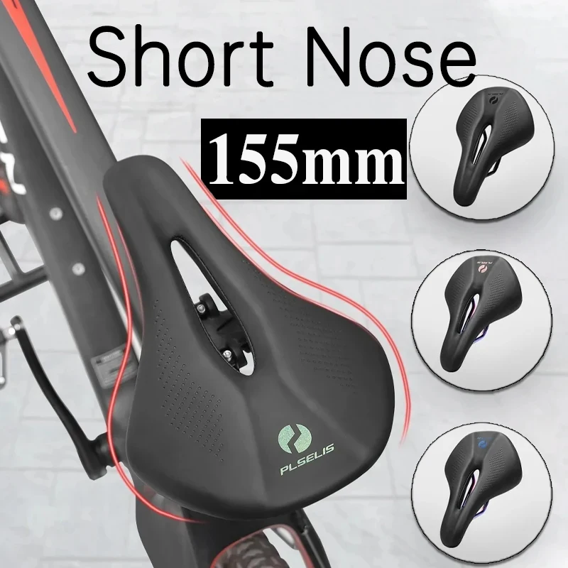 

155mm Short Nose Bike Saddle Hollow Ventilated PU Leather Shock Absorbing Bicycle Comfortable for Road MTB Seat Cushion
