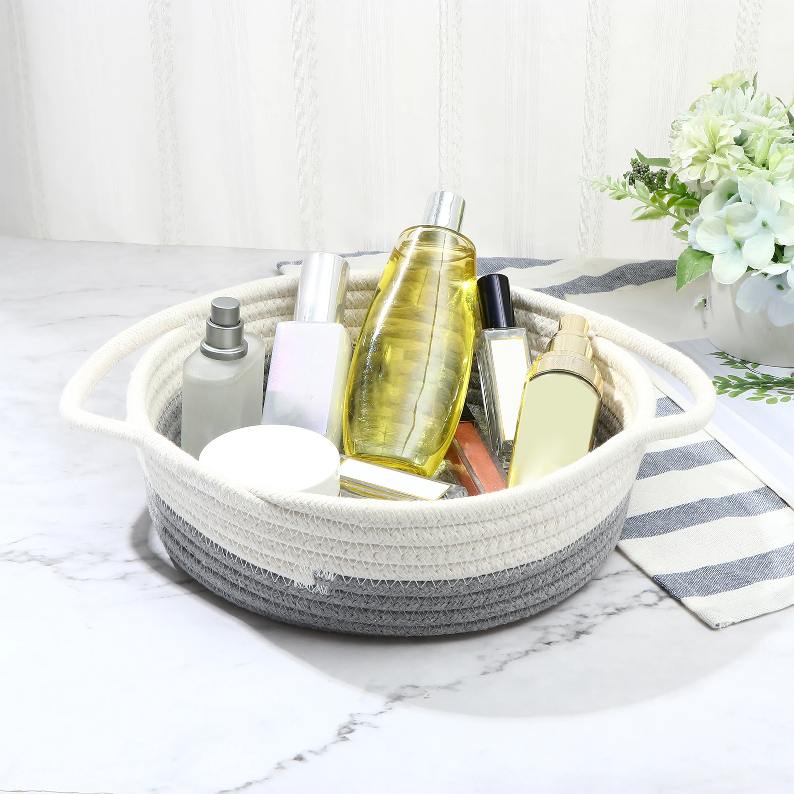 

Cotton Thread Storage Basket Woven Makeup Organizer Desktop Container For Home Bathroom Kitchen Closet Declutter Eco Friendly