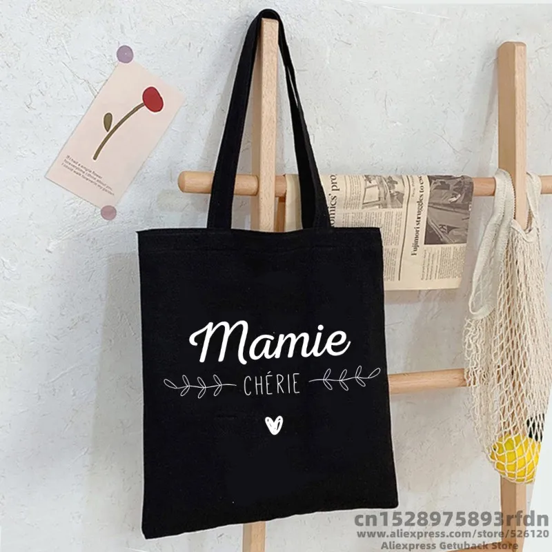 Tote bag Mamie Chérie coeur idée cadeau mamie femme pour noël Women Shopping Canvas Tote Bag Girl Female Ulzzang Shoulder Bag