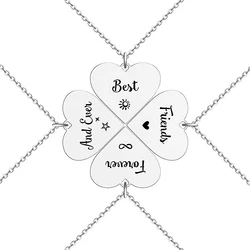 4 Pcs Heart Four Leaf Clover Pendant Necklace Stainless Steel Best Friends Forever And Ever Necklaces BFF Sisters Jewelry