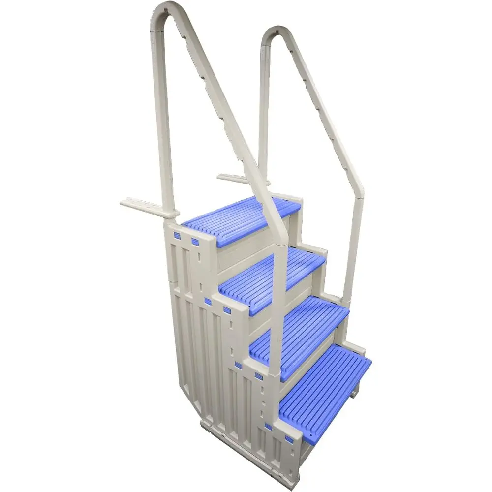 Step-1X Above Ground Pool Entry System – Dual Handrails, Slip-Resistant Steps, Supports 400 lbs, Easy Installation, Warm Grey wi