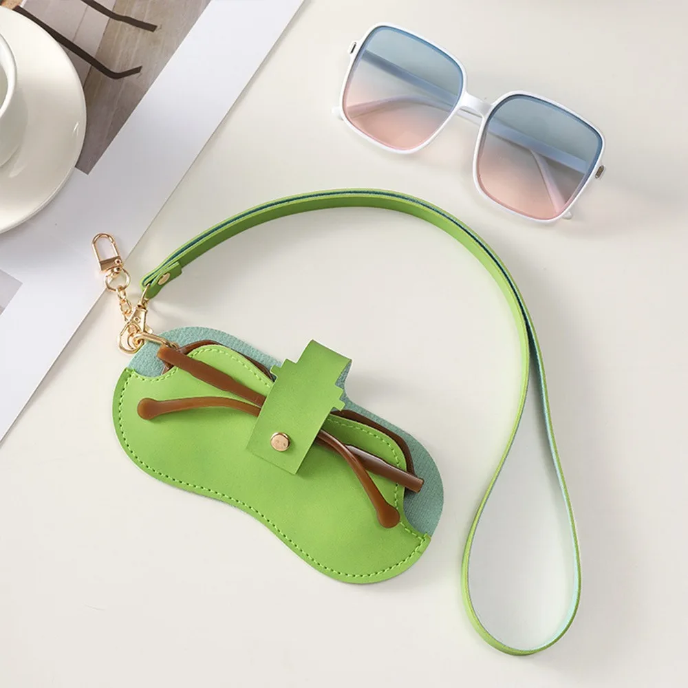 

PU Leather Sunglasses Storage Bag Solid Color with Lanyard Hanging Sunglasses Durable Portable SunGlasses Holder