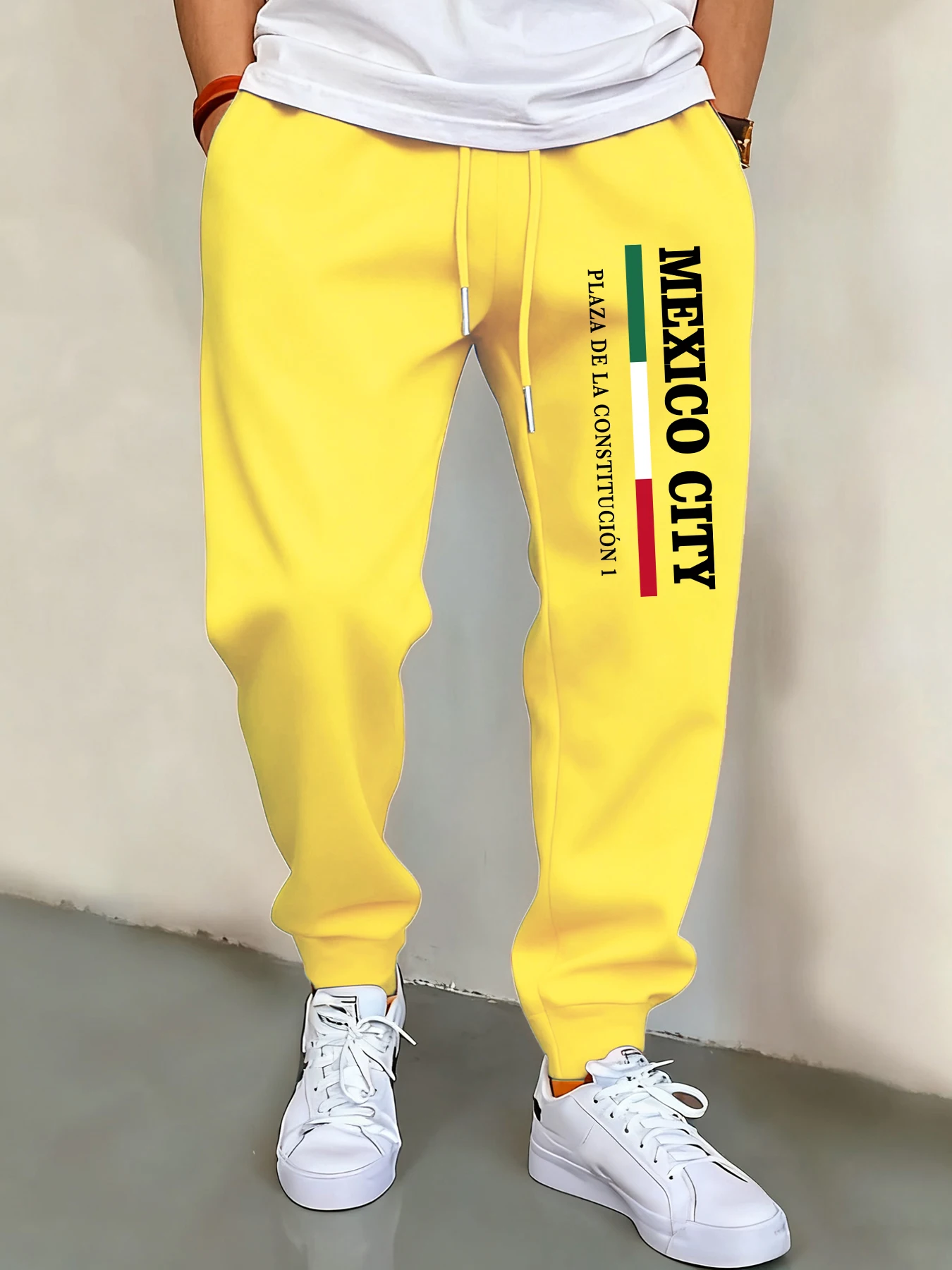 

Мужские спортивные штаны с принтом Mexico City Plaza Dela, уличные флисовые спортивные штаны, спортивные модные брюки, базовые осенние брюки унисекс в стиле ретро