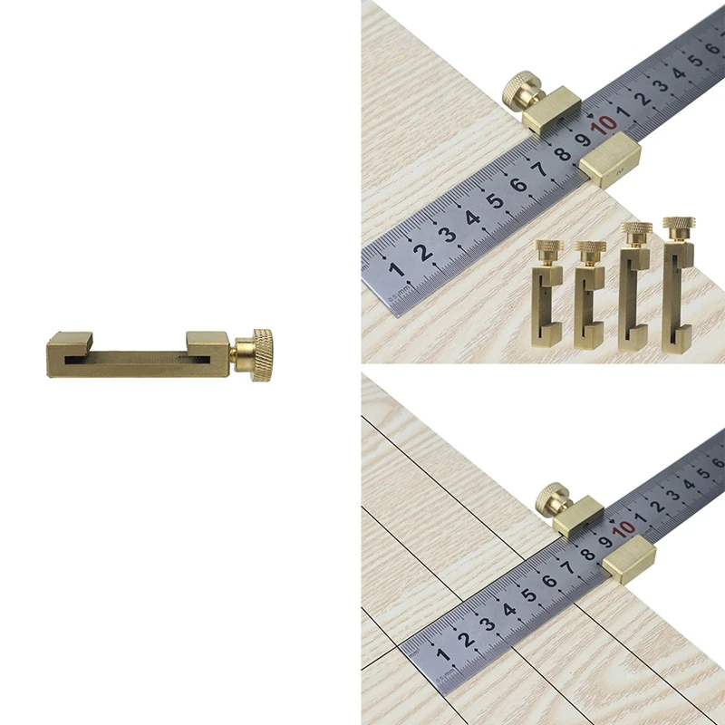 Adjustable Steel Ruler Positioning Block Angle Marking Gauge Brass Line Scriber Ruler Fixed Position