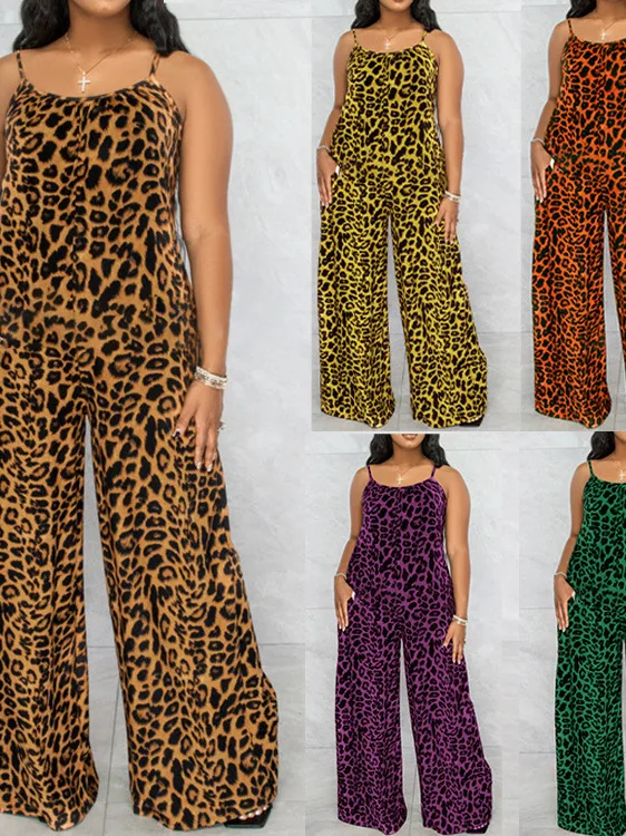 

Women's Leopard Print Jumpsuit Strapl High Waist Long Pants Street Sle Comfortable Fit Summer Faion Chinese Brand