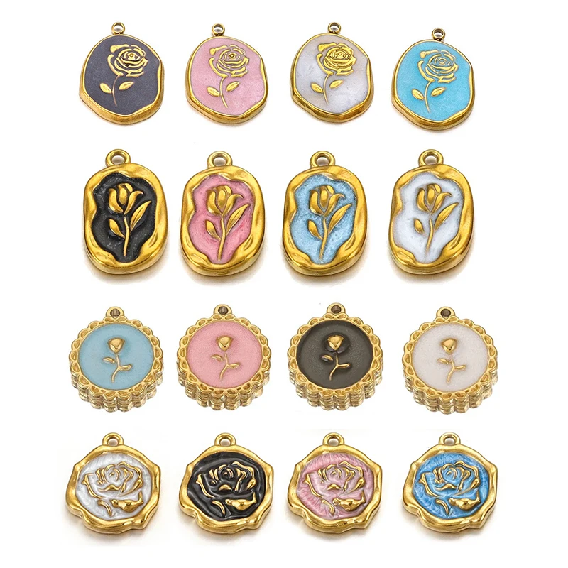

10pcs/lot Jewelry AccessorDIY Stainless Steel Drop Oil Flower Pendant fan and carp Charms Phone Shell Pendant For Necklace