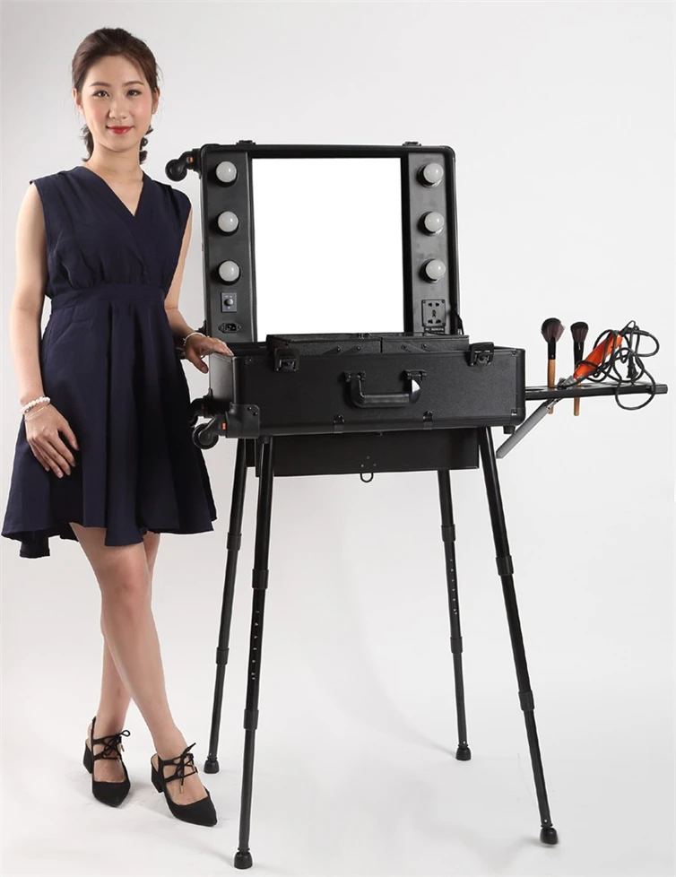 24 Inch Dimmable LED Makeup Trolley Case, Portable Storage Case with Wheels & Fill Light