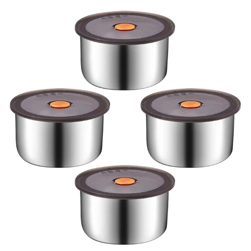 Contenedor almacenamiento alimentos acero inoxidable 4 PCS con sello tapa silicona y diseño a prueba fugas