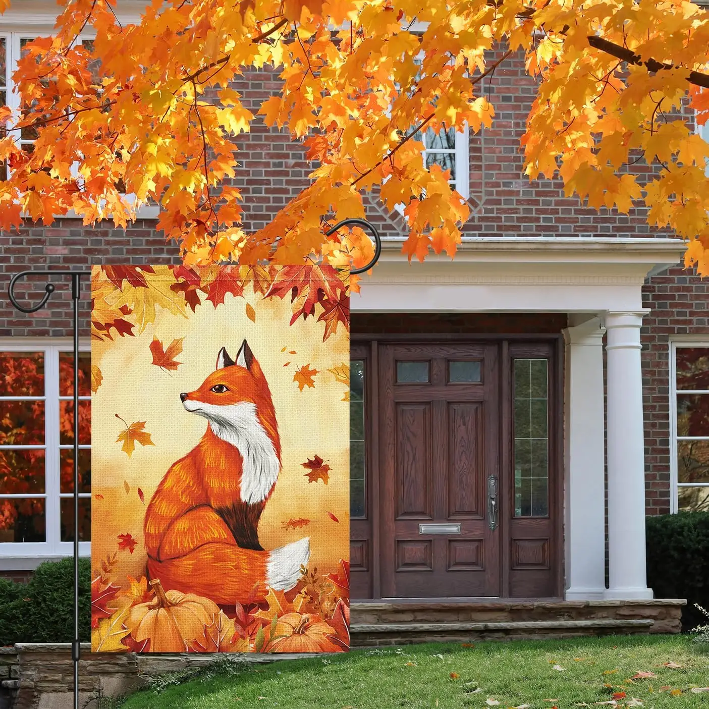 Louise Maelys Fall Garden Flag with Maple Fox Double Sided 12x18 Inch Small Burlap Autumn Yard Flags Outside Outdoor House Yard