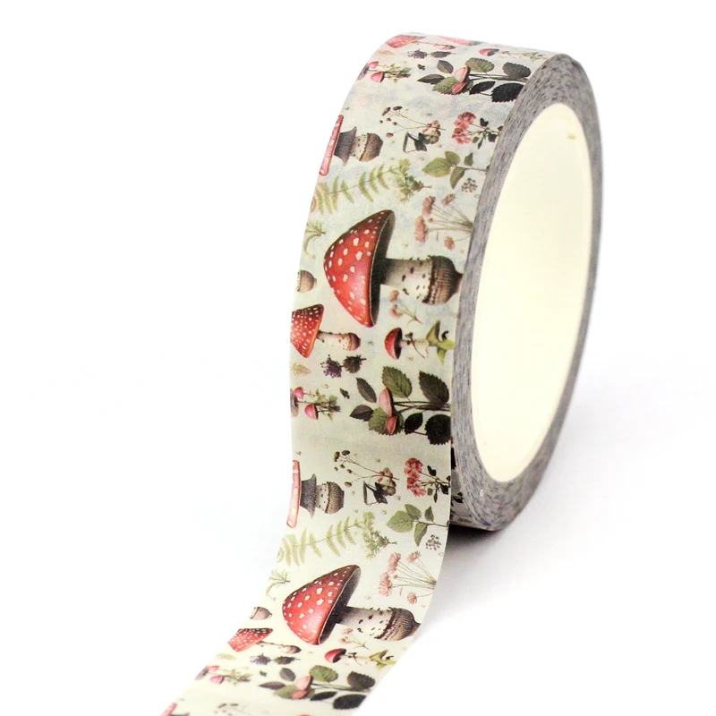 NEW 1PC. 10M Deco Retro Botanical Mushrooms and Leaves Washi Tape for Journaling Stickers Adhesive Masking Tape Cute Stationery