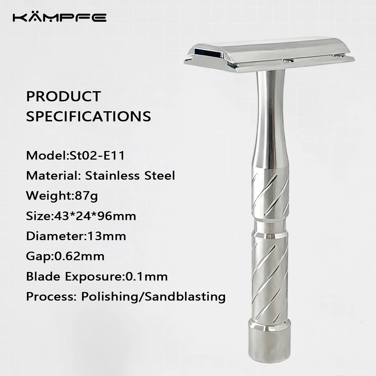 KAMPFE CNC Stainless Steel Safety Razor Double Edge Manual Shaving Classic Closed Comb Heavy Weight Shaver for Men & Women