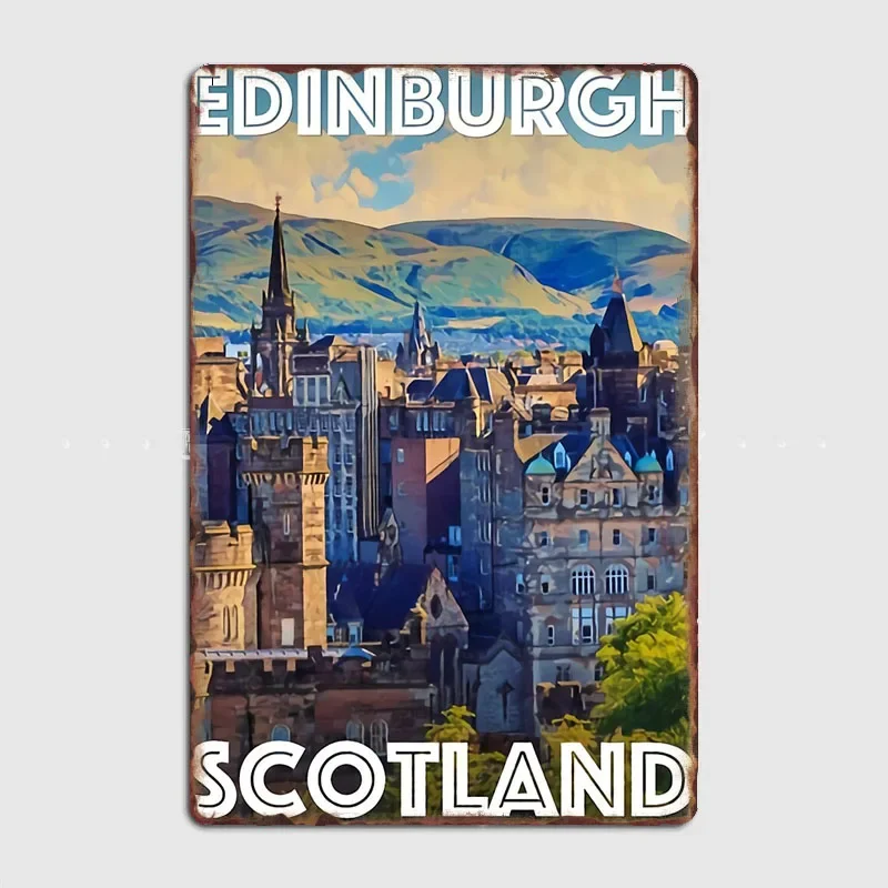 Edinburgh Scotland Travel Scenery Sights Retro Poster Metal Sign Garage Club Indoor Room Wall Decor Custom Tin Home Decor