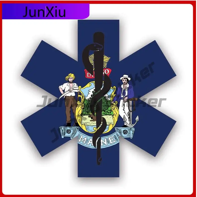 

Maine Star Of Life Flag Sticker Uv Protected Ems Emt Emergency Meidcal Services Rod Of Asclepius Me Car Sticker Vinyl Decal