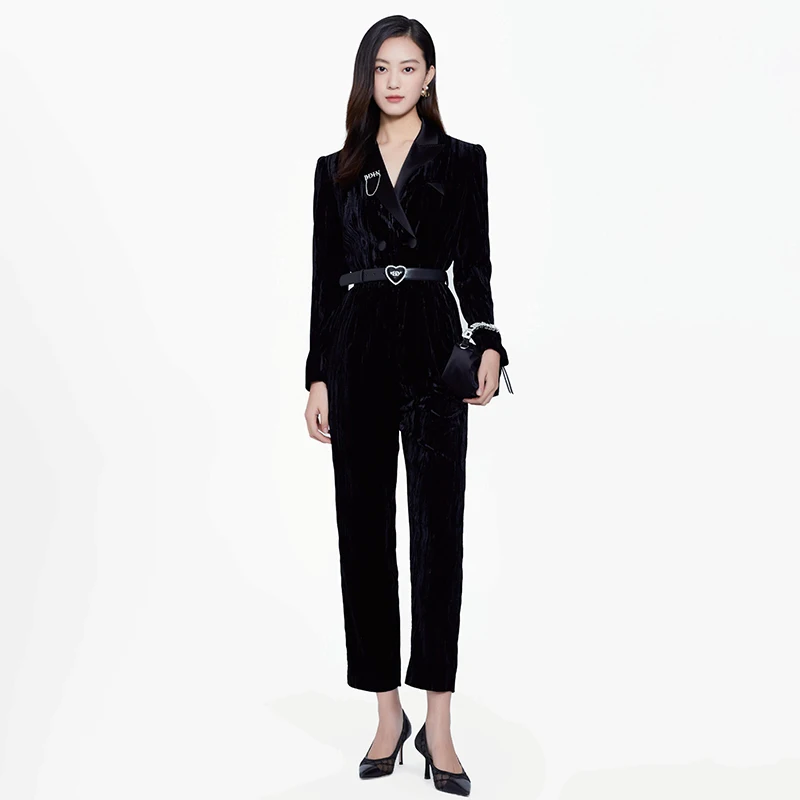 

Busin Commute Slim Fit Velvet Jumpsuit High Waist Women's Casual Pants Faion Brand Bule Winter Faion Trend