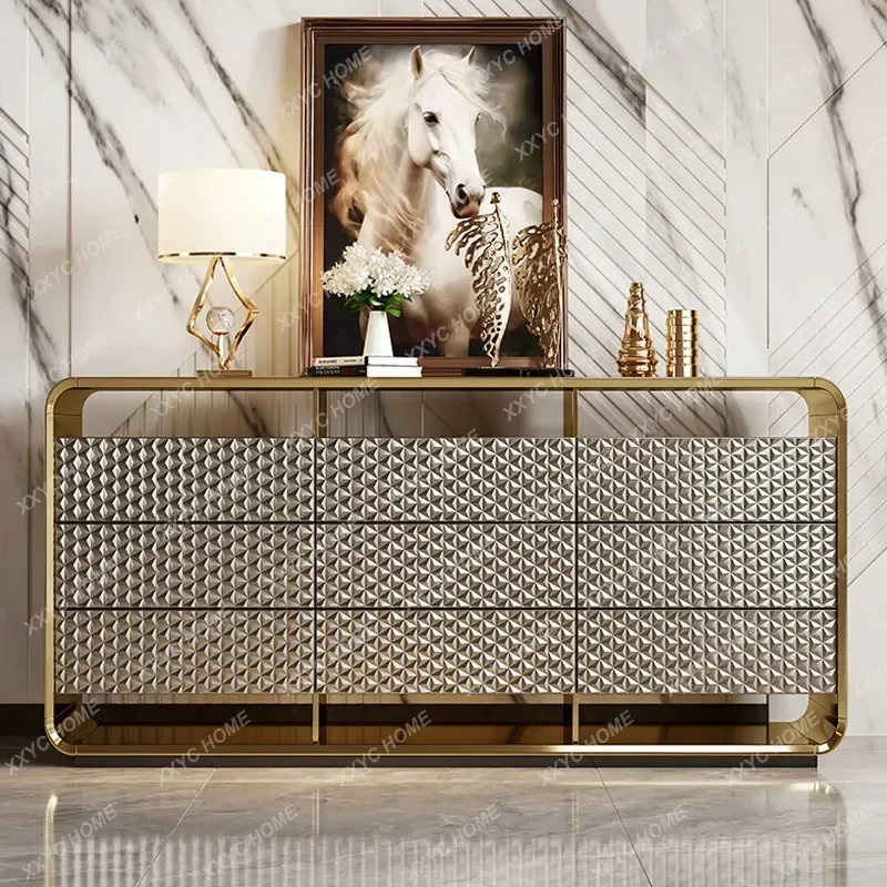 

Light luxury solid wood storage chest, high-end villa storage locker, modern living room wall storage cabinet