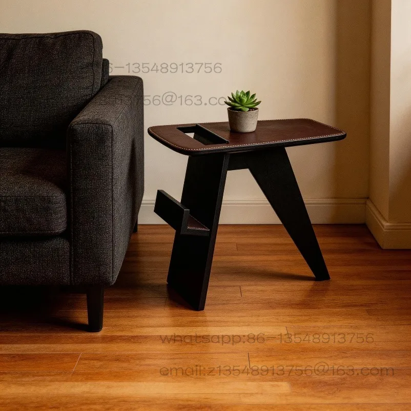 Saddle leather sofa edge few solid wood corner few living room small apartment side table magazine rack bedroom bedside table
