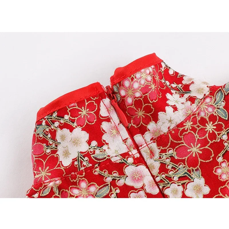 Rotes Sommerkleid für Kinder, Qipao, chinesische Mode, Performance-Cheongsam, Netzstoff, Prinzessinnenkleider, Tanzkleidung für Kinder, Vestidos – Detail 18