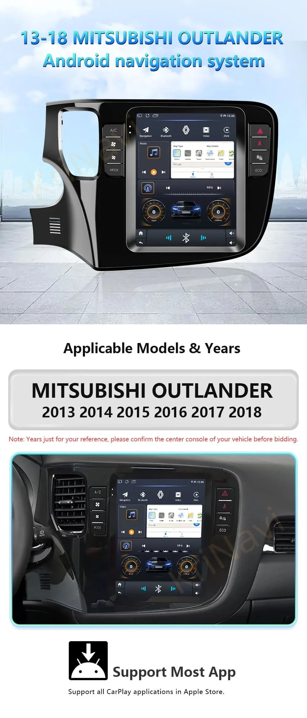 Android Touch Screen For Mitsubishi Outlander 3 2013–2021 Auto Car Multimedia Player Stereo GPS Radio Navigation Head Unit