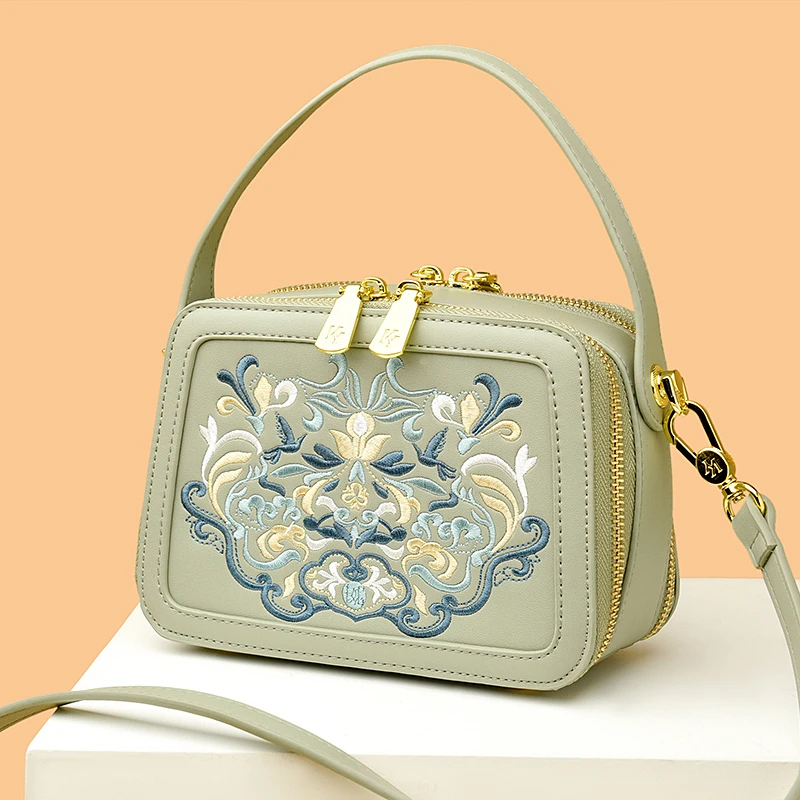 Fashion Floral Embroidery Handbag Women High Quality Leather Shoulder Bags Designer Ladies Small Crossbody Messenger Bag Female