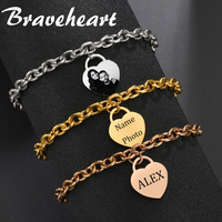 Personalized Engraved Heart Bracelet Custom Name Photo For Women Men Stainless Steel Wrist Chain Jewelry Gifts Dropshipping