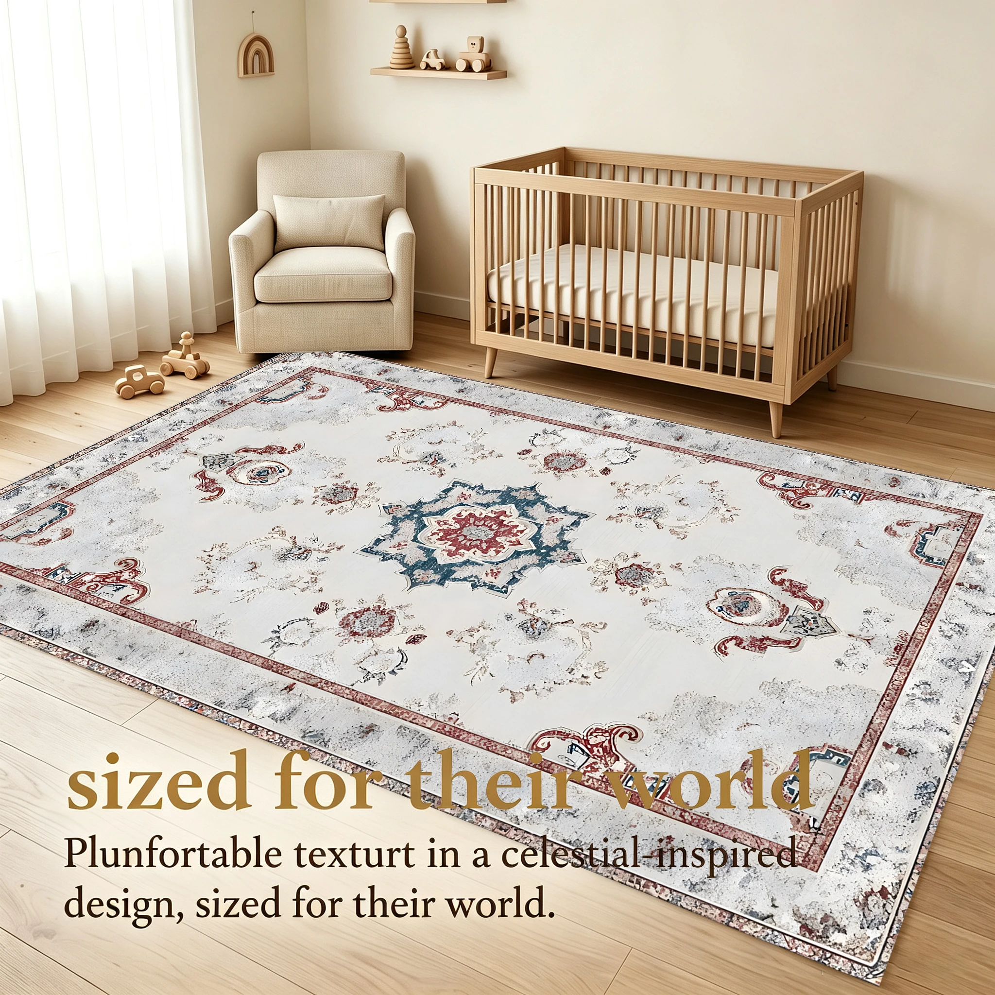 2D Large Rug with Retro Persian Floral Pattern, European Light Luxury Style, Suitable for Living Room and Bedroom, One-Click Renovation for Autumn and Winter Decoration