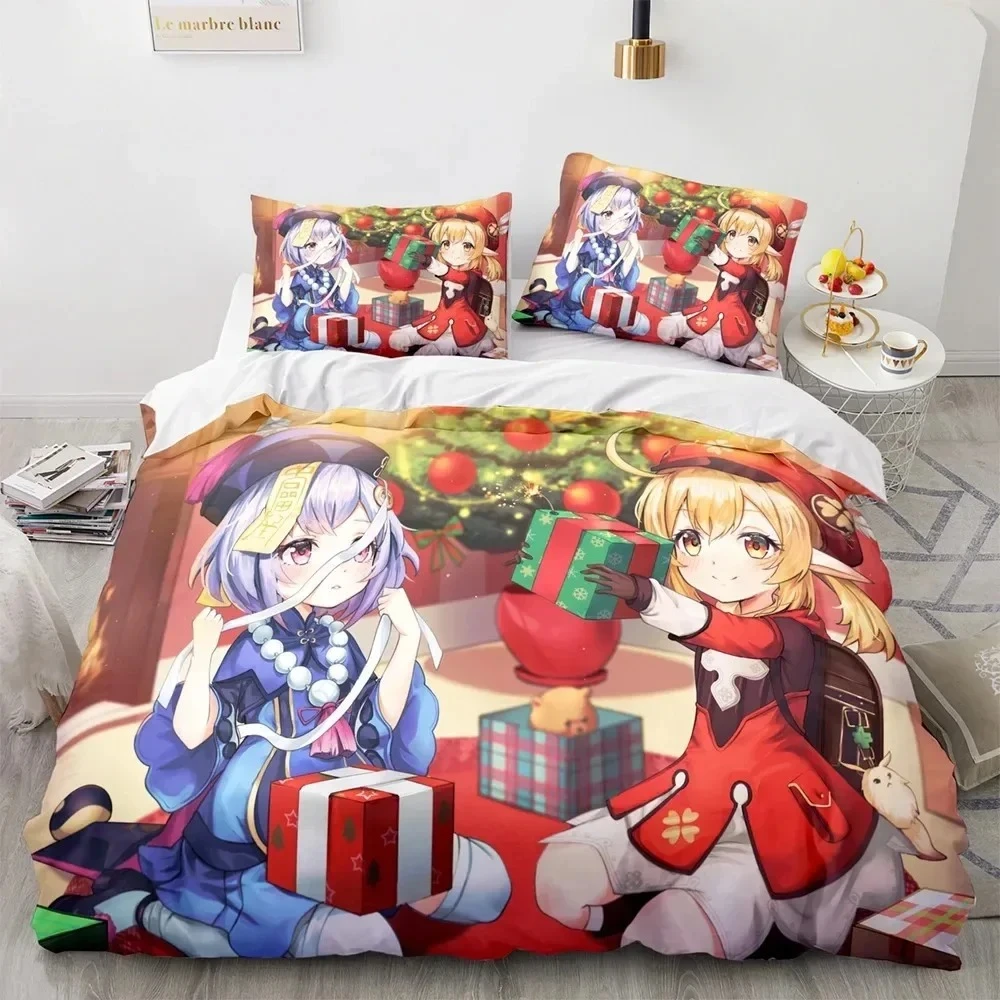 Genshin Impact Bedding Set Single Twin Printed Bed Set With Pillowcase Bed Duvet Cover Soft Single Double Queen Super King Size