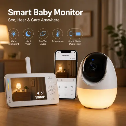 1080P HD Baby Camera Monitor 4.3 Inch Screen Night Vision & Lullabies Sound Detection Baby Monitor With BBM App & Local Control