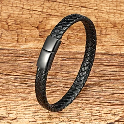 New Classic Style Hand-woven Leather Bracelet Simple Stainless Steel Button Neutral Black/Brown Rope Men Bangles Jewelry Gifts