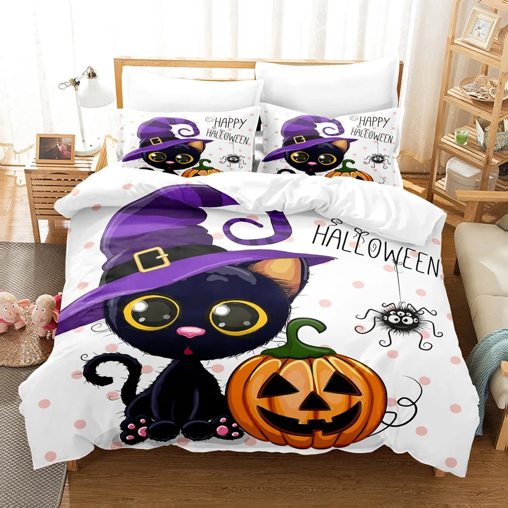 3D Digital Printing 2-3 Piece Set (No Core) Suitable for Bedroom Duvet Cover Set Halloween Decor Happy Halloween Bedding Set