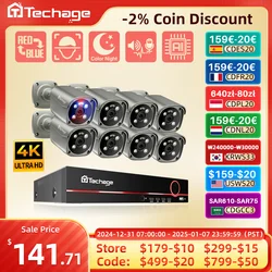 Techage 4K Security Camera System Ultra HD 8MP POE NVR Two-Way Audio Face Detect Color Night Vision CCTV Video Surveillance Set