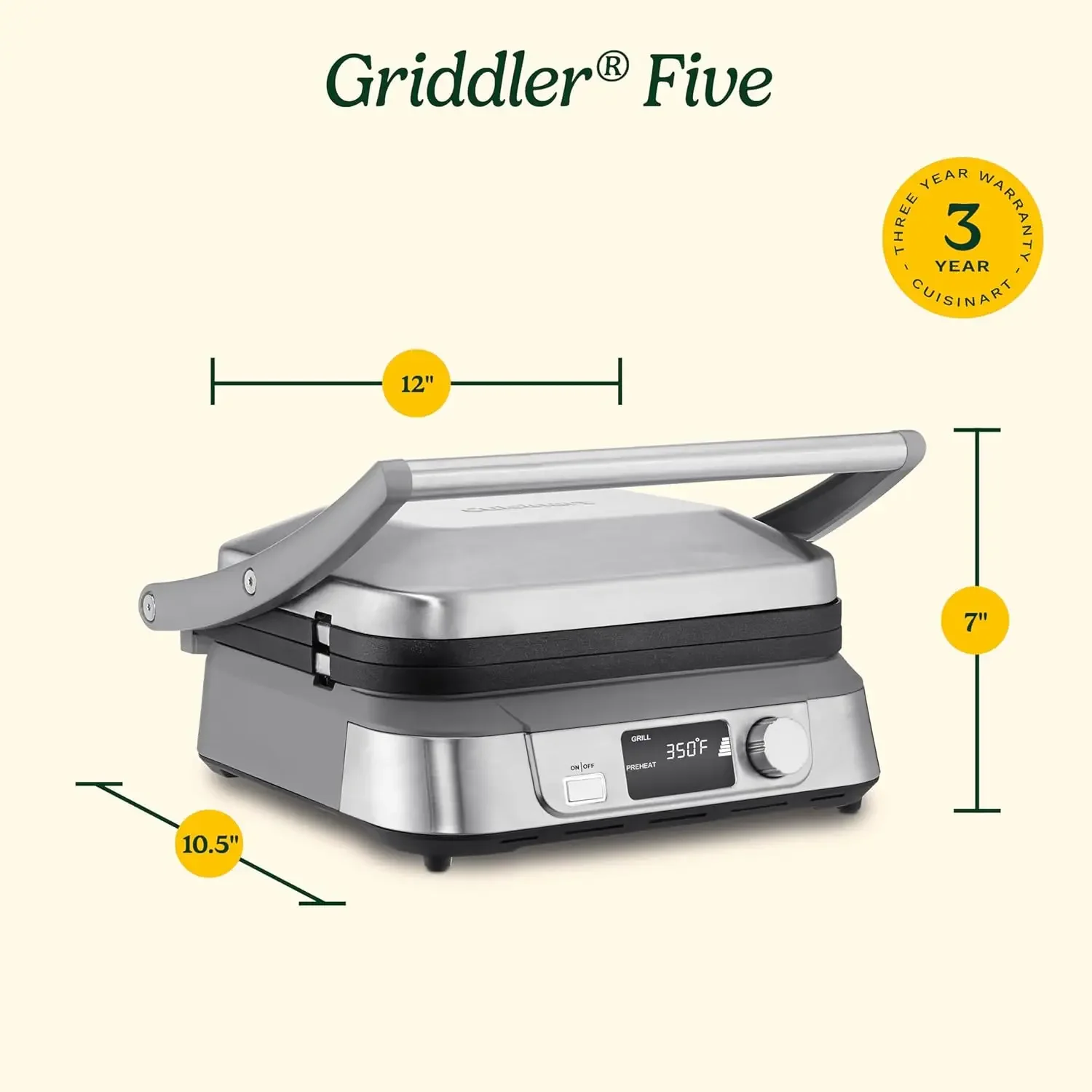 Griddler FIVE, Enjoy 5-in-1 Functions, LCD Display, Wide Temperature Range and Sear Function, Stainless Steel