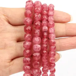 A+ 6mm 8mm Faceted Strawberry Quartz Red Jade Loose Spacer Cube Beads For Jewelry Making Diy Bracelet Necklace Accessories