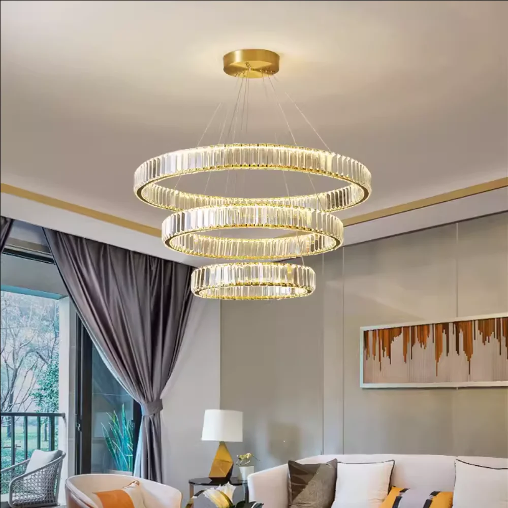 lustre circular galvanizado em lampada led ring sala de estar moderna e luxuosa aco inoxidavel 01